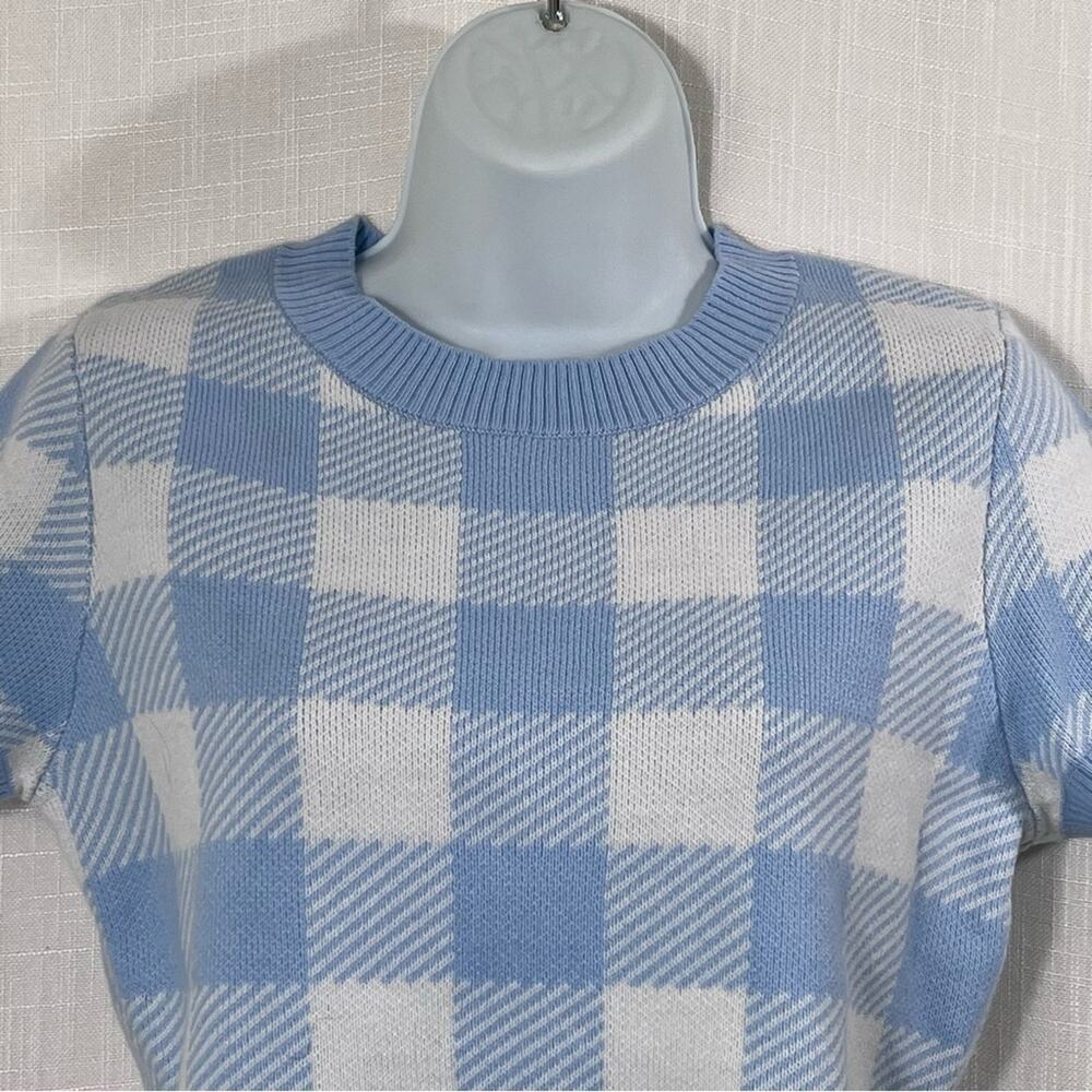 H&M Cropped Plaid Short Sleeve Knit Sweater Top Sz M - Picture 3 of 16